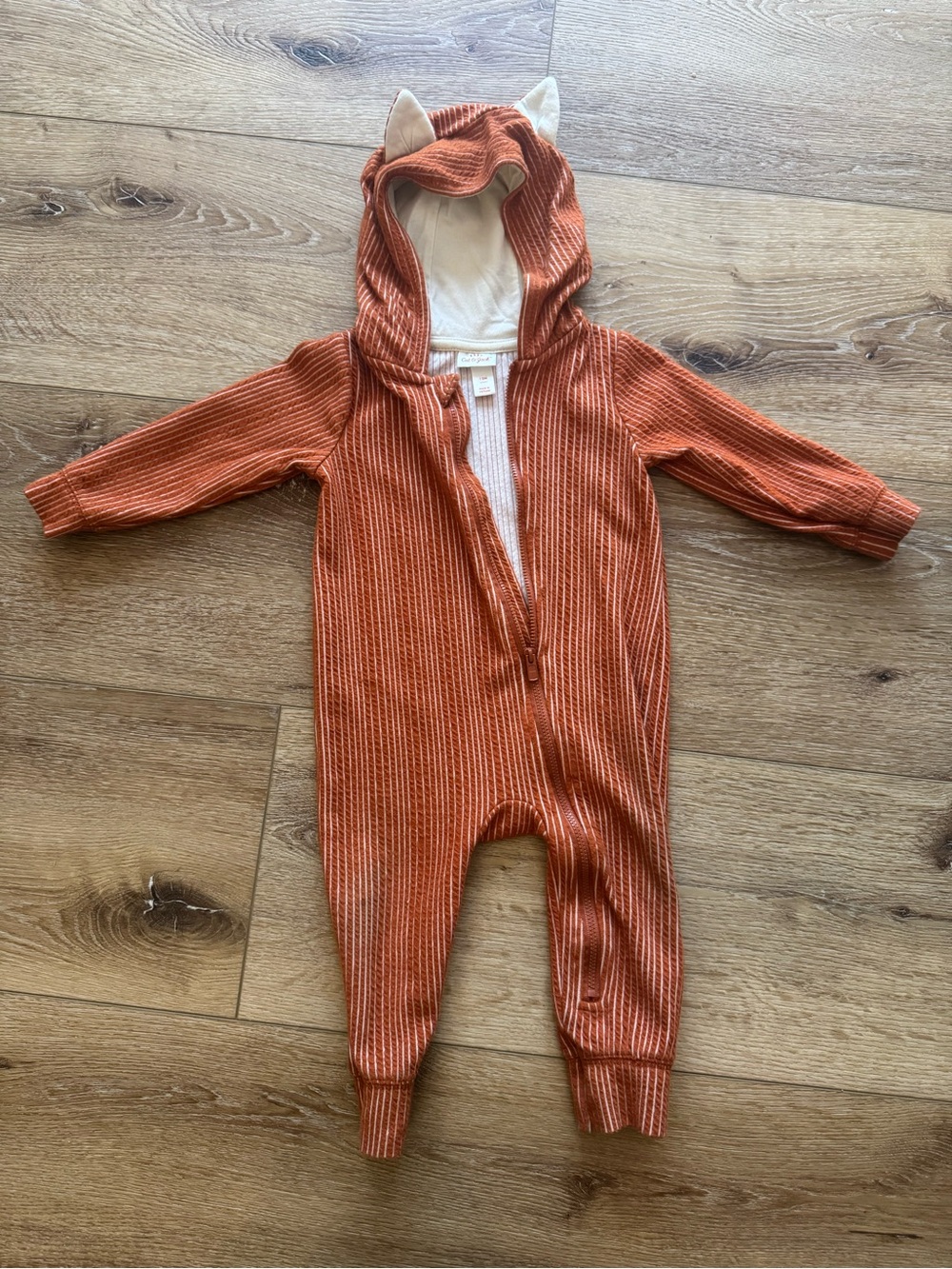 Cat & Jack Ribbed Hooded One-Piece Fox in Rust with Cream Ear Details